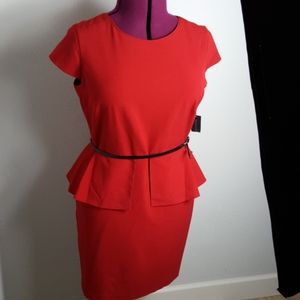 NWT Red peplum style dress with belt size 16